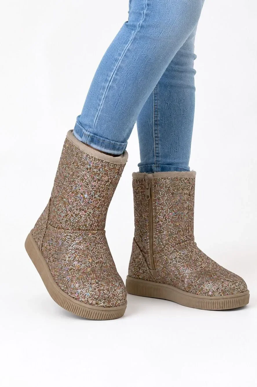 Cat & Jack Holland Girls Gold Glitter Winter Boots Faux Fur Zip Size 13